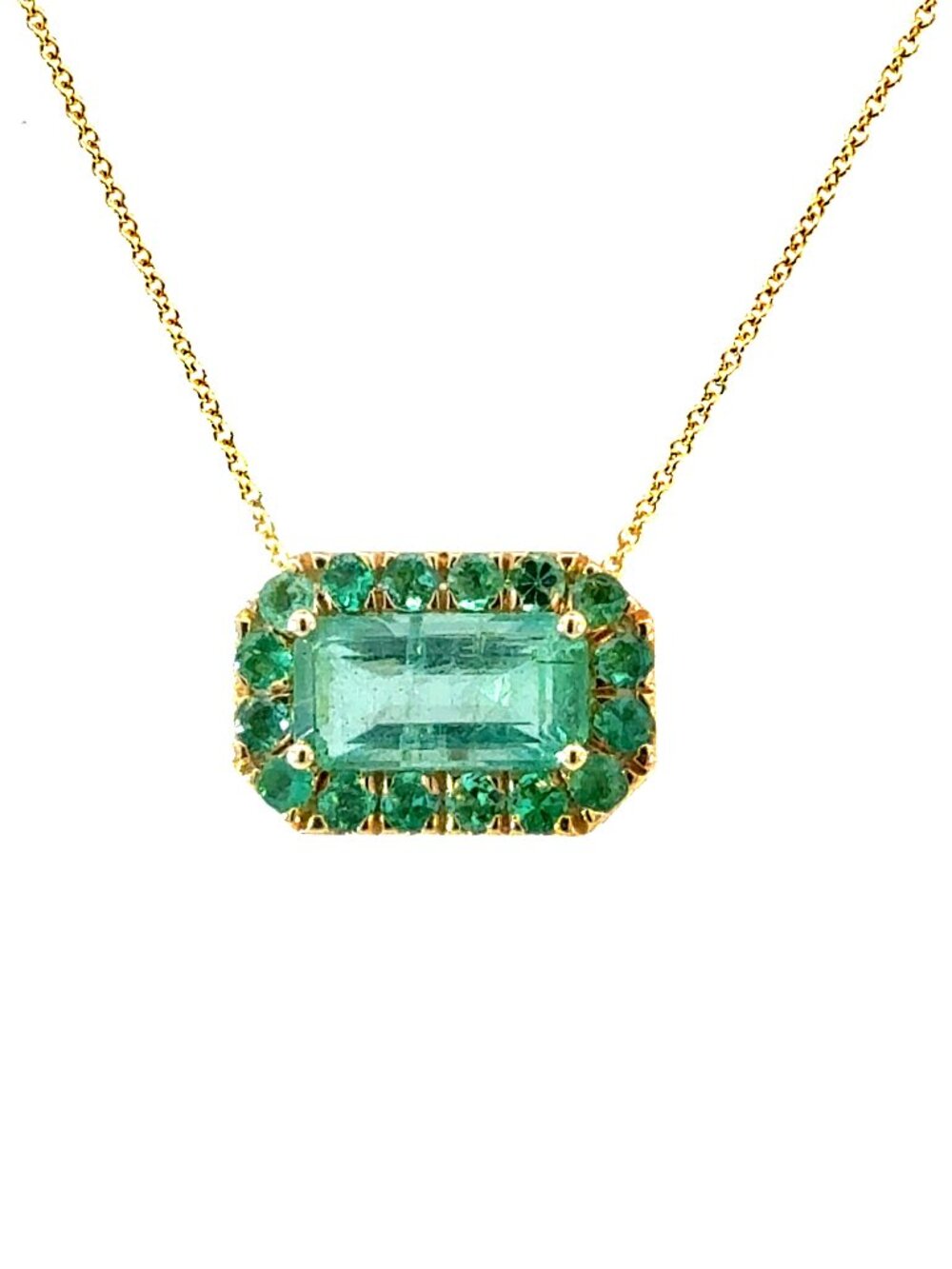 Natural Emerald Halo Necklace 18" 14k Gold 7.0 TCW Certified $5,950 601537